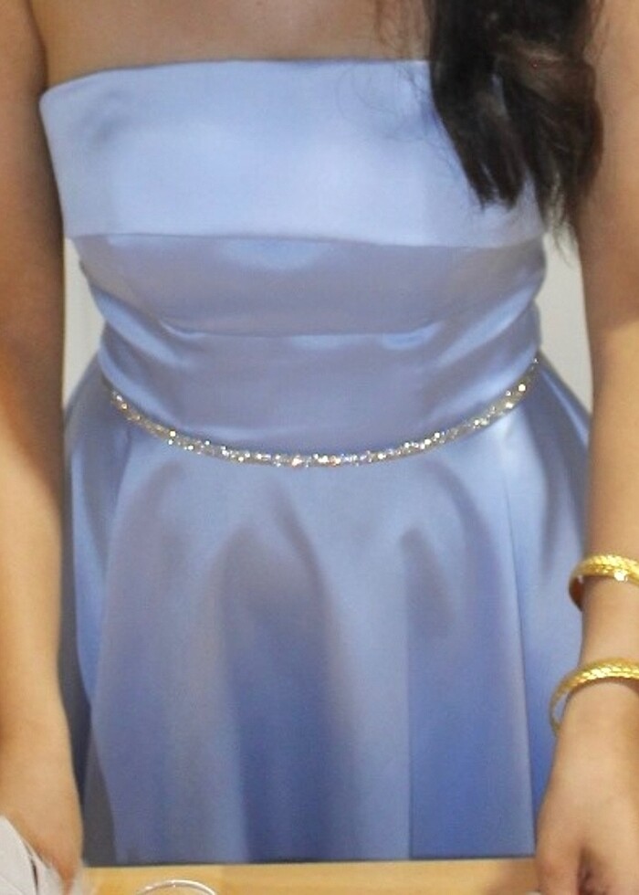 Saten straplez abiye elbise - Görsel 5