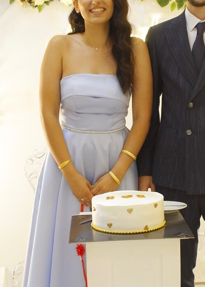 Saten straplez abiye elbise - Görsel 4