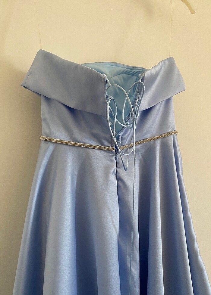 Saten straplez abiye elbise - Görsel 3