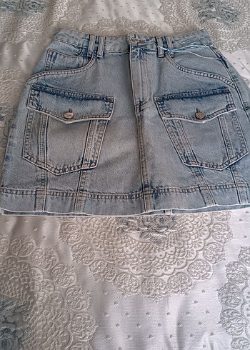 38 Beden mavi Renk Düğmeli Mavi Denim Mini Etek
