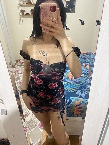 Diğer Kolları düşük mini elbise