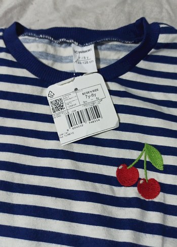 Kız Çocuk Mavi Çizgili Uzun Kollu Tişört - Görsel 3