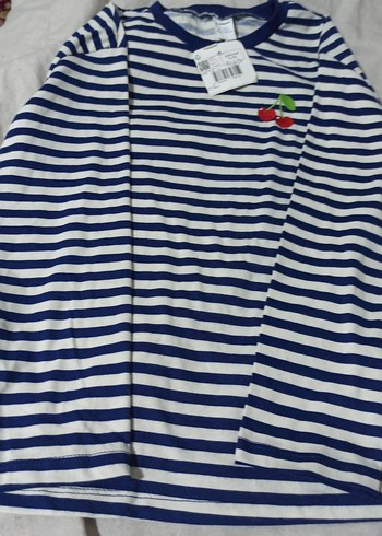 Kız Çocuk Mavi Çizgili Uzun Kollu Tişört - Görsel 4