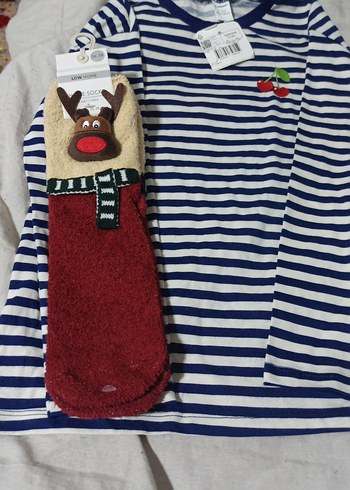 Kız Çocuk Mavi Çizgili Uzun Kollu Tişört - Görsel 2