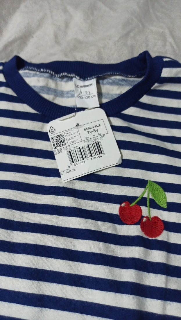 Kız Çocuk Mavi Çizgili Uzun Kollu Tişört - Görsel 3