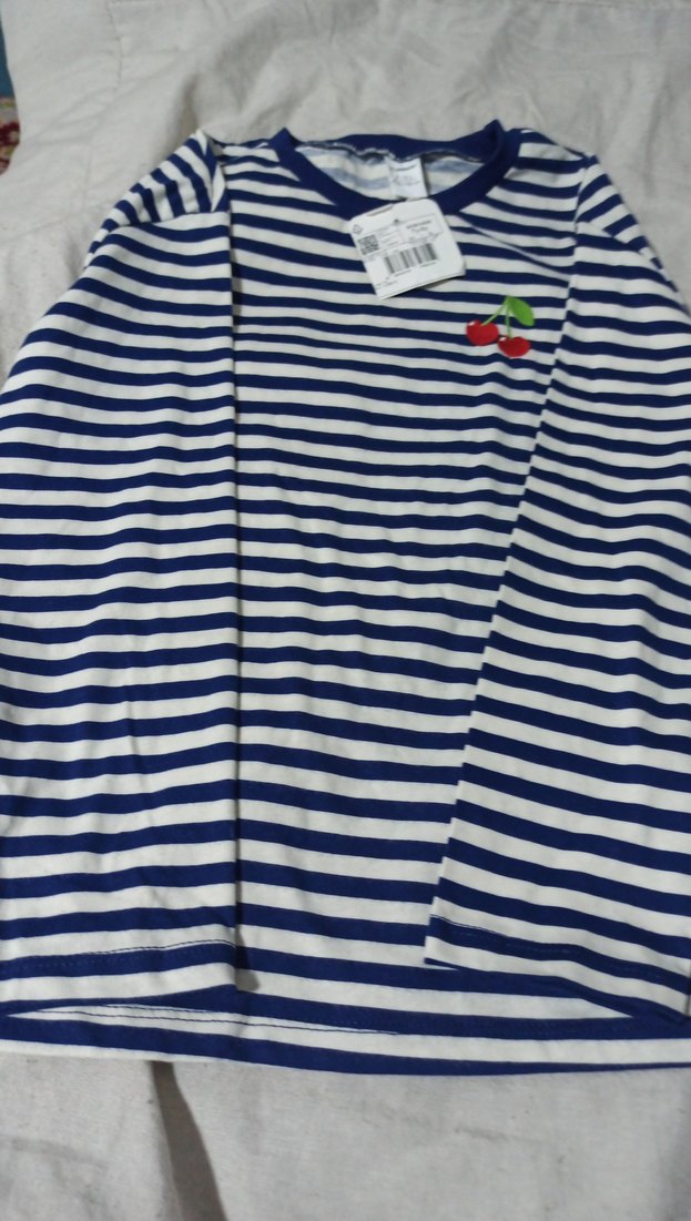 Kız Çocuk Mavi Çizgili Uzun Kollu Tişört - Görsel 4