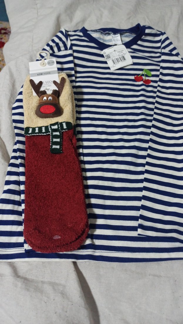 Kız Çocuk Mavi Çizgili Uzun Kollu Tişört - Görsel 2