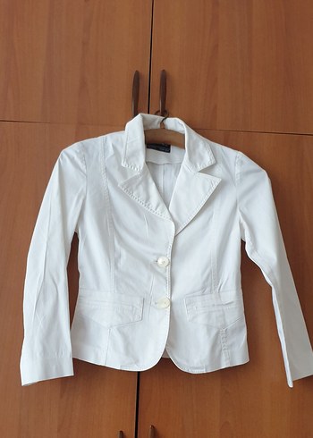Düğmeli Beyaz Kadın Keten Blazer Ceket