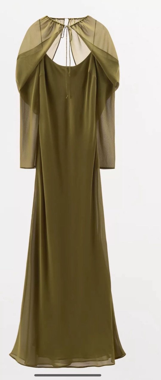 V Yaka Koyu Haki Uzun Kadın Elbise - Görsel 5