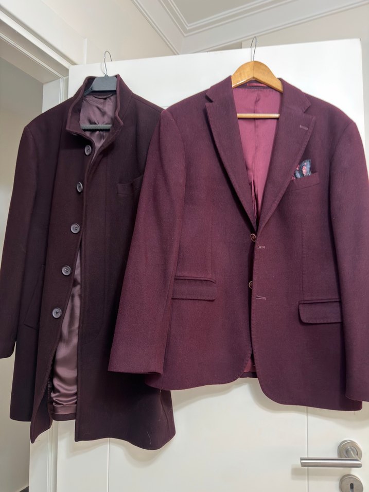 Bordo Düğmeli Erkek Midi Yün Kaban - Görsel 3