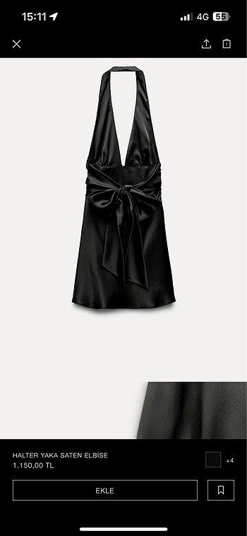 xs Beden siyah Renk zara halter yaka saten elbise