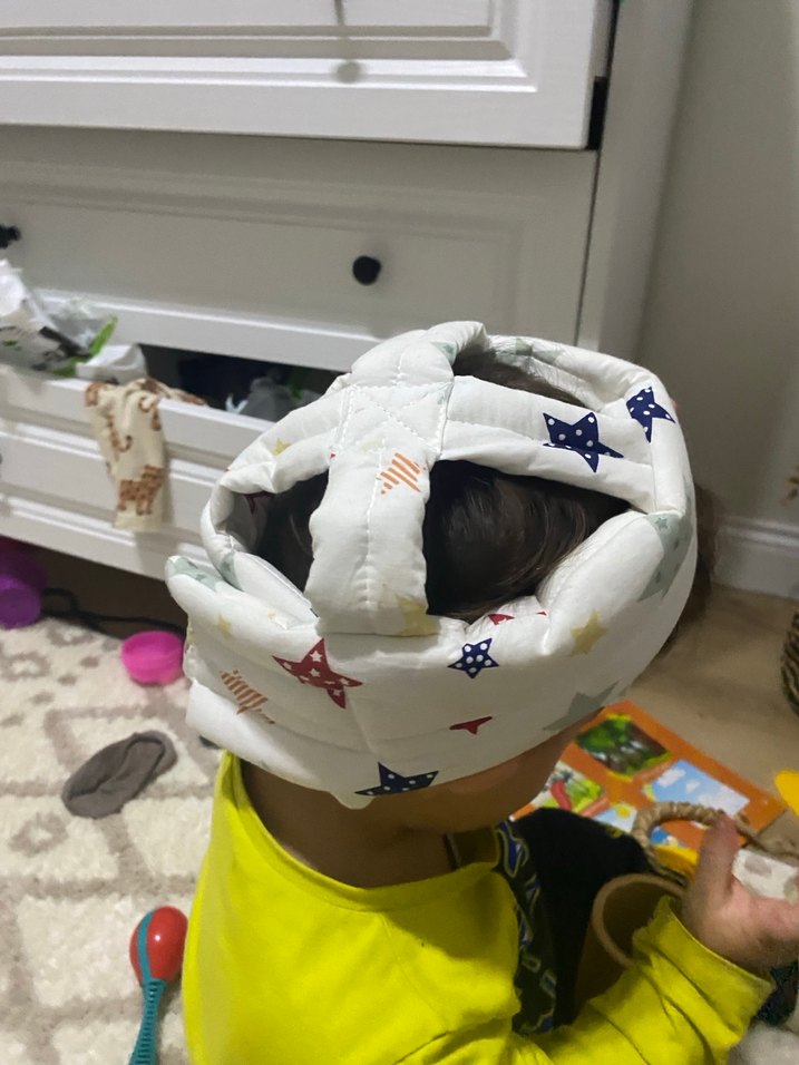 Renkli Yıldız Desenli Beyaz Bebek kafa korumalığı - Görsel 2