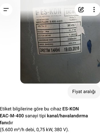 Endüstriyel Sanayi tipi. Vantilatör ES-Kon 400 - Görsel 5