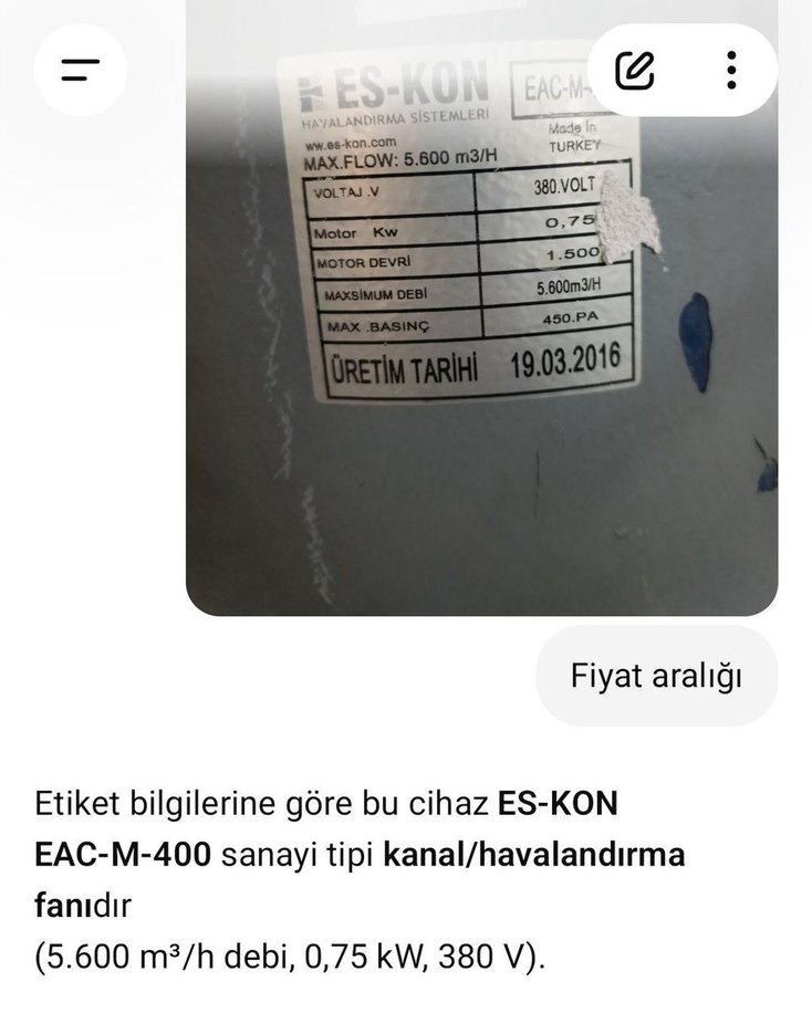 Endüstriyel Sanayi tipi. Vantilatör ES-Kon 400 - Görsel 5