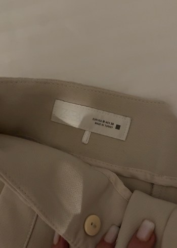 Bej Kadın Pilili Midi Kumaş Pantolon - Görsel 2