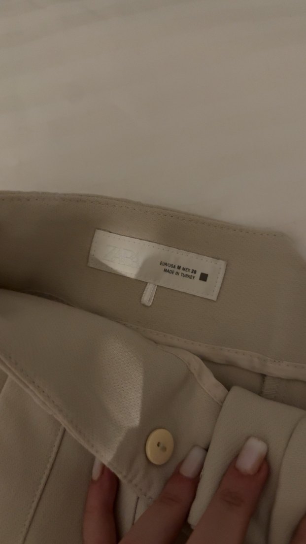 Bej Kadın Pilili Midi Kumaş Pantolon - Görsel 2