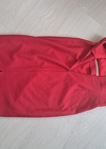 Kırmızı Midi Straplez Elbise - Görsel 4