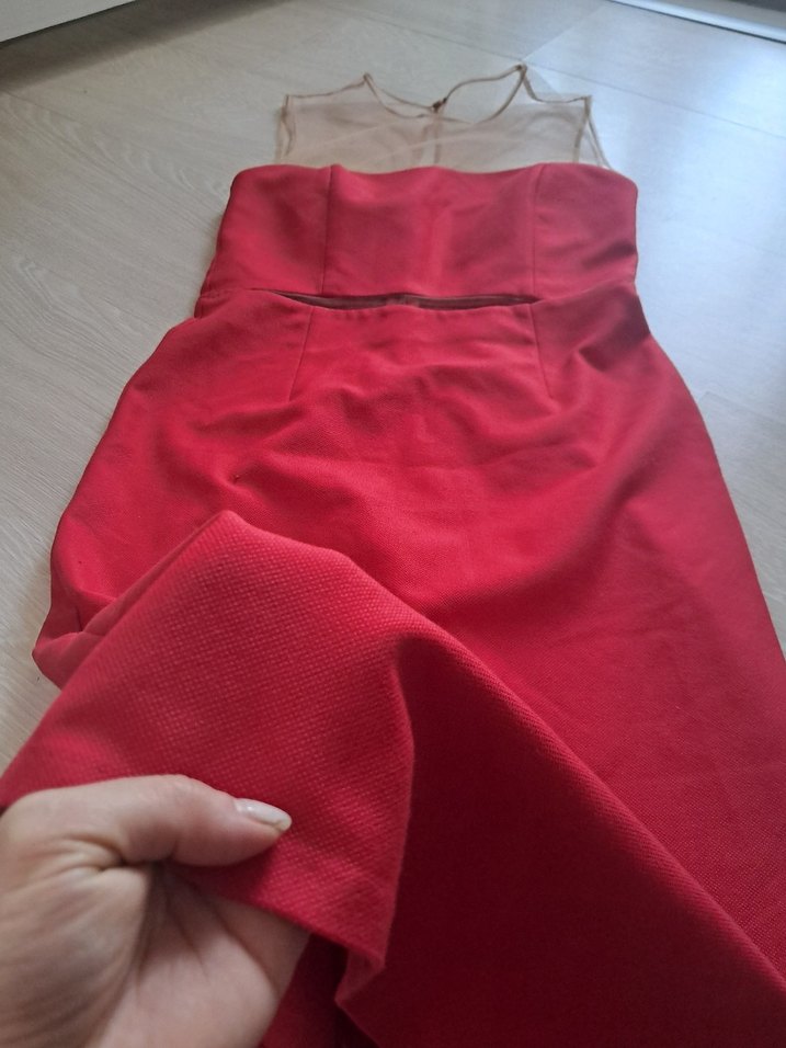 Kırmızı Midi Straplez Elbise - Görsel 2