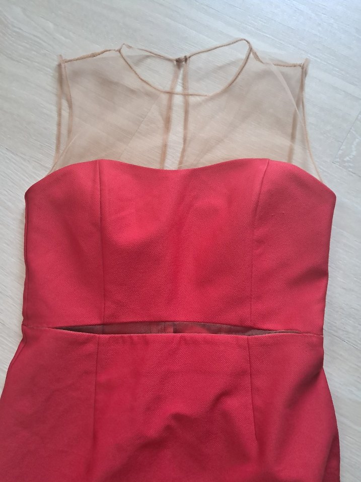 Kırmızı Midi Straplez Elbise - Görsel 3