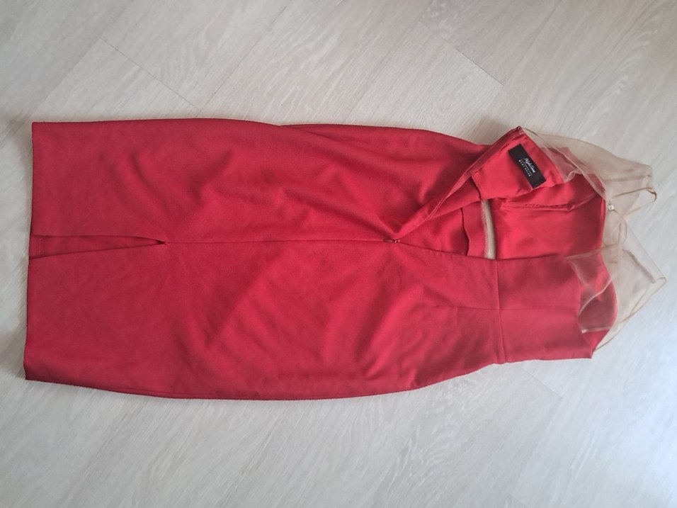 Kırmızı Midi Straplez Elbise - Görsel 4