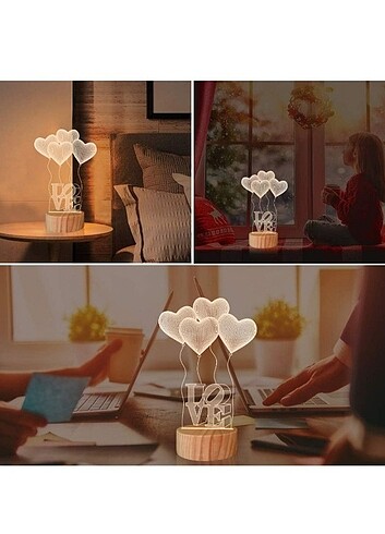  Beden 3D love ahşap illizyon gece lambası