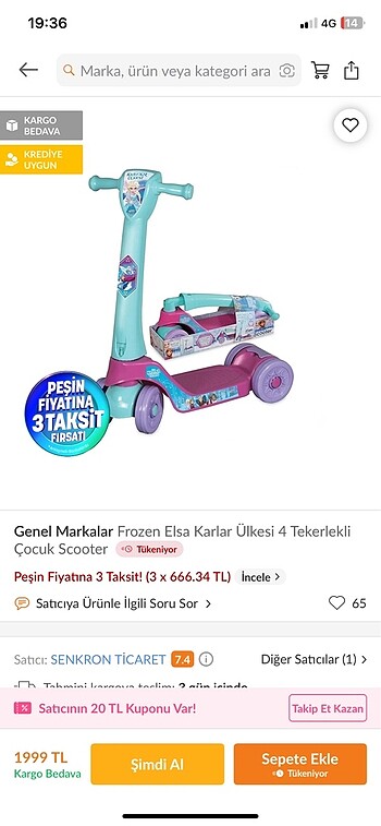  Beden Frozen Elsa Scooter Kaykay