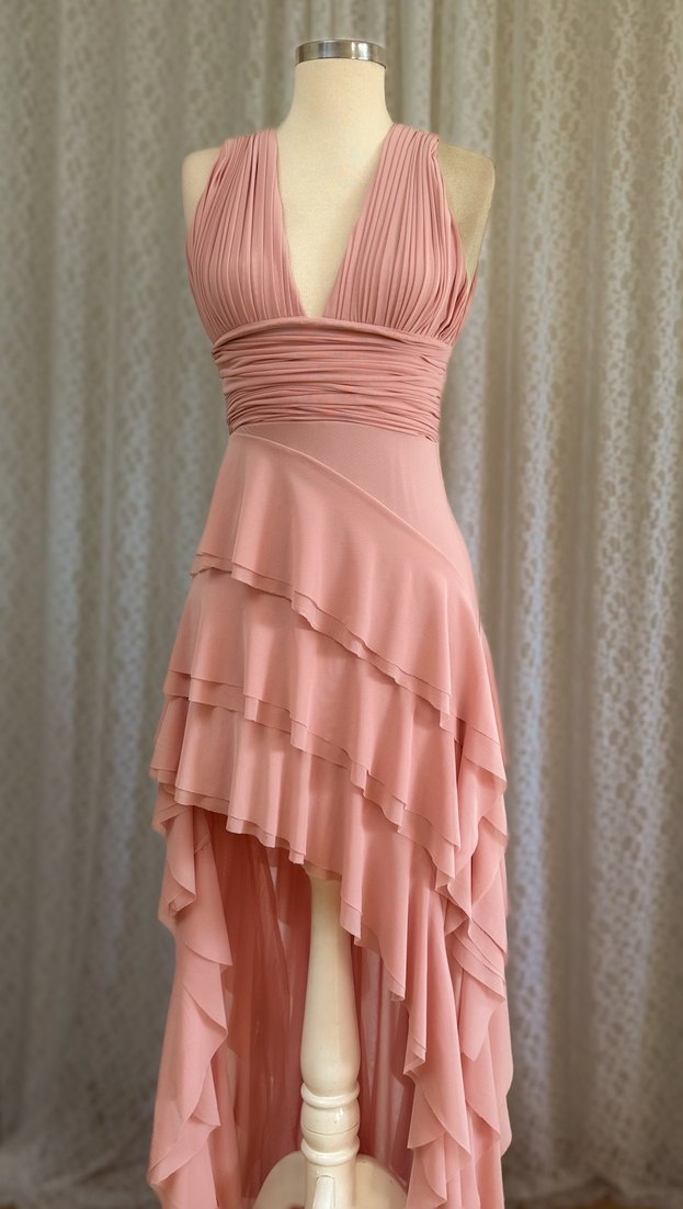 Pudra Renk Drapeli Uzun Abiye Elbise - Görsel 2