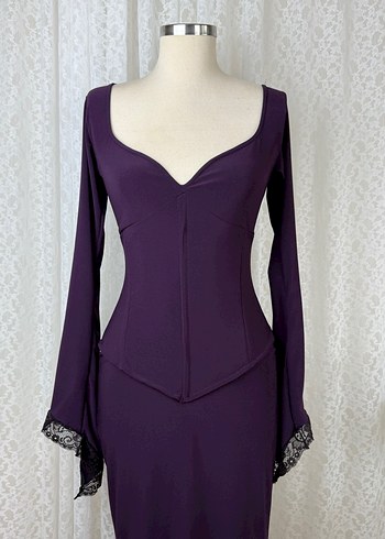 Uzun Kollu Mor Gotik Kadın Abiye Elbise - Görsel 2