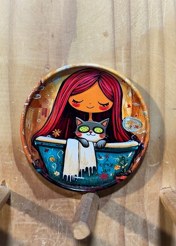 Renkli Küçük kız ve kedi temalı magnet