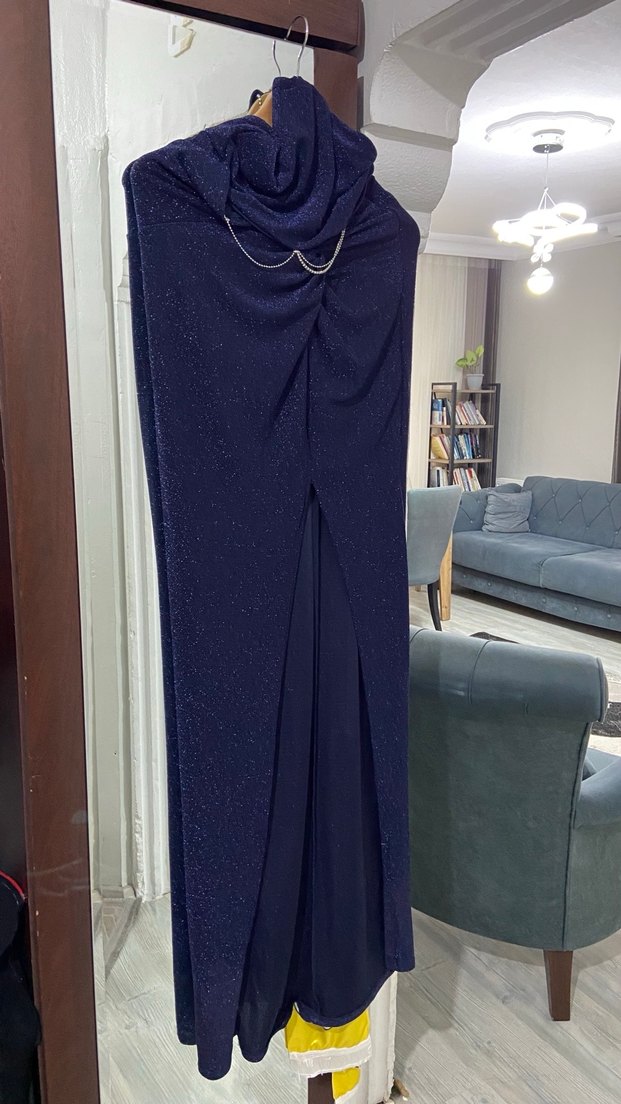 Straplez Lacivert Uzun Elbise - Görsel 4