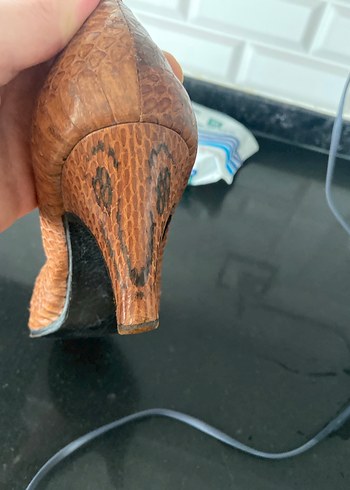 Kahverengi Yılan Desenli Deri Kadın Dolgu Topuk - Görsel 7