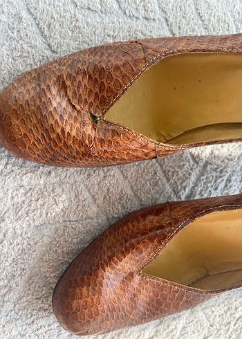 Kahverengi Yılan Desenli Deri Kadın Dolgu Topuk - Görsel 3