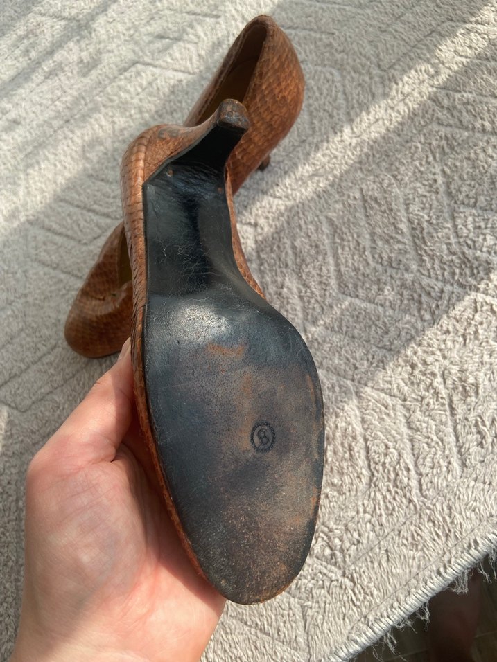 Kahverengi Yılan Desenli Deri Kadın Dolgu Topuk - Görsel 2