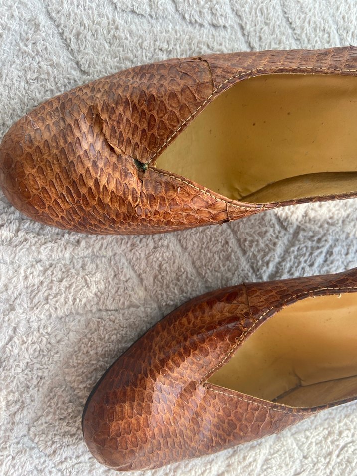 Kahverengi Yılan Desenli Deri Kadın Dolgu Topuk - Görsel 3