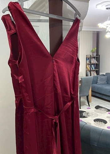 Bordo Drapeli Uzun Abiye Elbise - Görsel 5