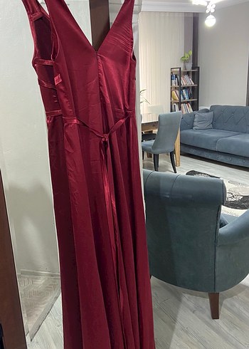 Bordo Drapeli Uzun Abiye Elbise - Görsel 4