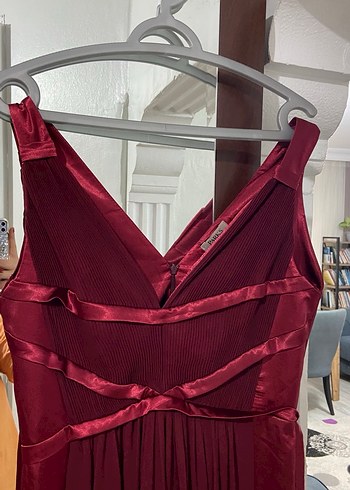 Bordo Drapeli Uzun Abiye Elbise - Görsel 2