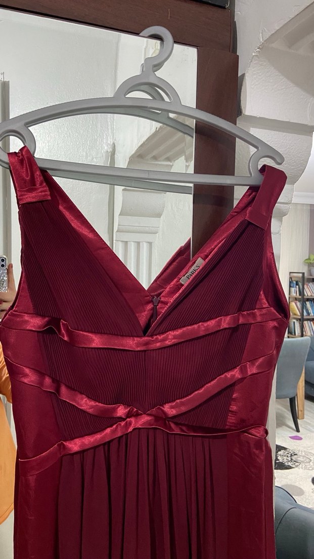 Bordo Drapeli Uzun Abiye Elbise - Görsel 2
