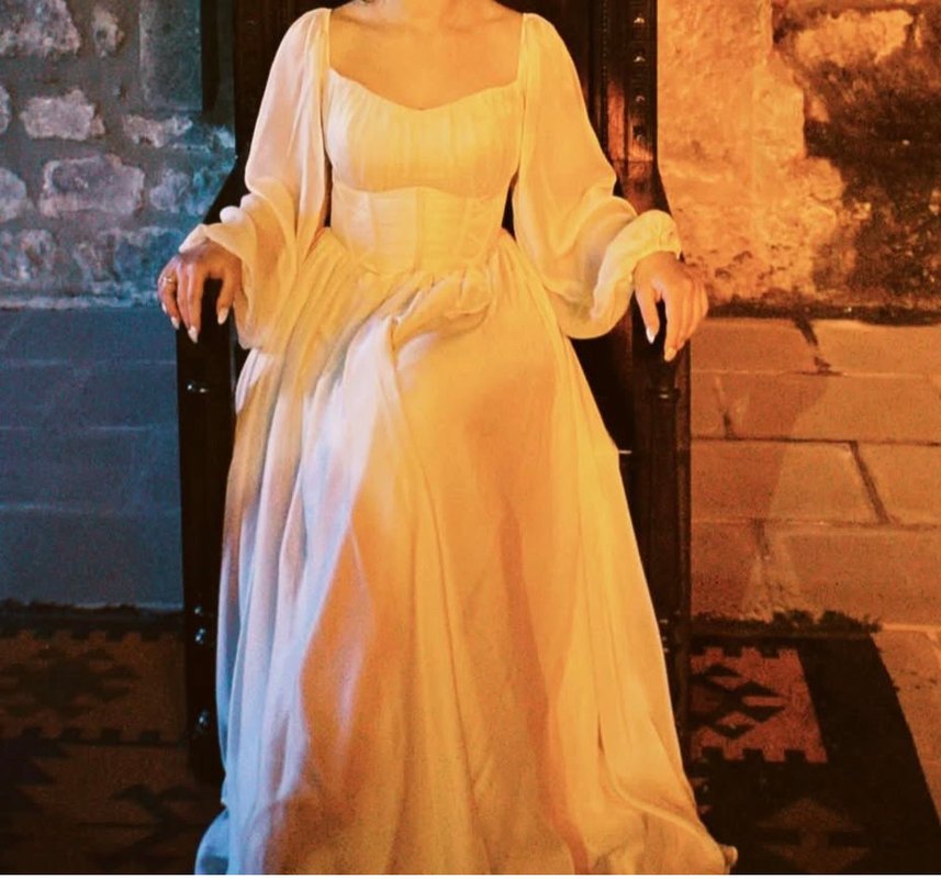 Bej Drapeli Uzun Kollu Bohem Kadın Elbisesi - Görsel 2