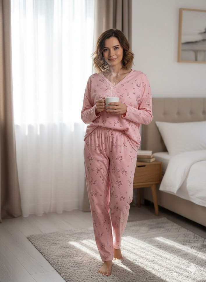 Çiçek Desenli Battal Beden Pijama Takımı - Yeni/Etiketli - Görsel 2