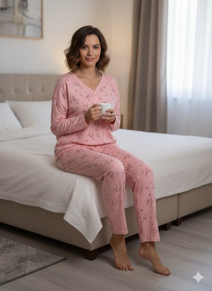 Çiçek Desenli Battal Beden Pijama Takımı - Yeni/Etiketli - Görsel 3