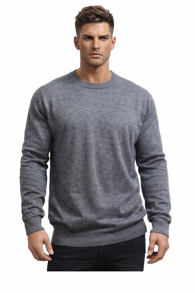 Gri Erkek Yuvarlak Yaka Kazak - Görsel 2