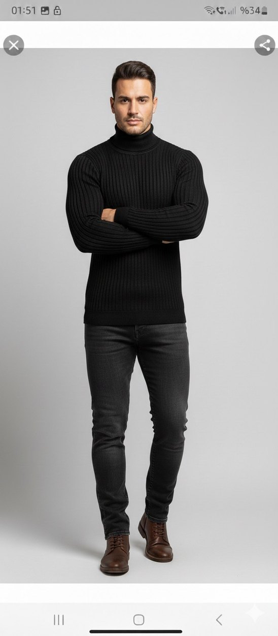 Siyah Boğazlı  Erkek Kazak - Görsel 2