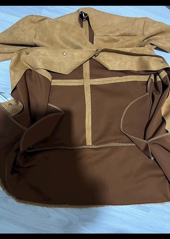 Vintage bohem y2k lolita Süet Kısa Kahverengi Kaban - Görsel 8