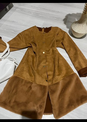 Vintage bohem y2k lolita Süet Kısa Kahverengi Kaban - Görsel 6