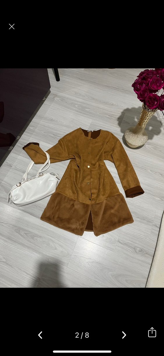 Vintage bohem y2k lolita Süet Kısa Kahverengi Kaban - Görsel 2