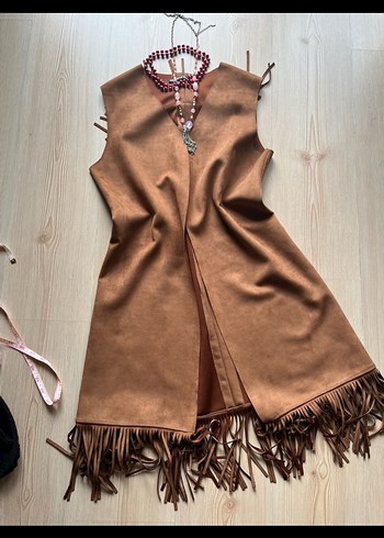 American vintage y2k fairycore püsküllü Uzun Süet Kadın Yelek - Görsel 2