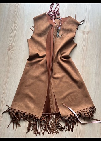 American vintage y2k fairycore püsküllü Uzun Süet Kadın Yelek - Görsel 6