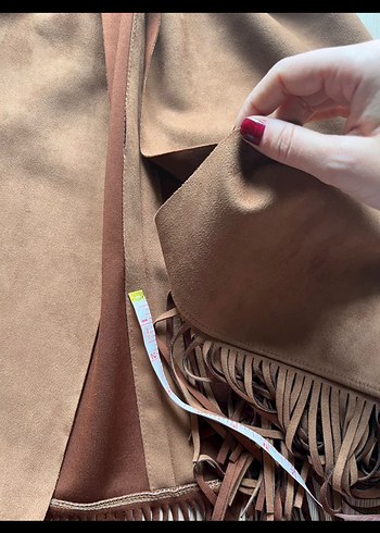 American vintage y2k fairycore püsküllü Uzun Süet Kadın Yelek - Görsel 7