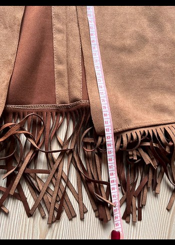 American vintage y2k fairycore püsküllü Uzun Süet Kadın Yelek - Görsel 5